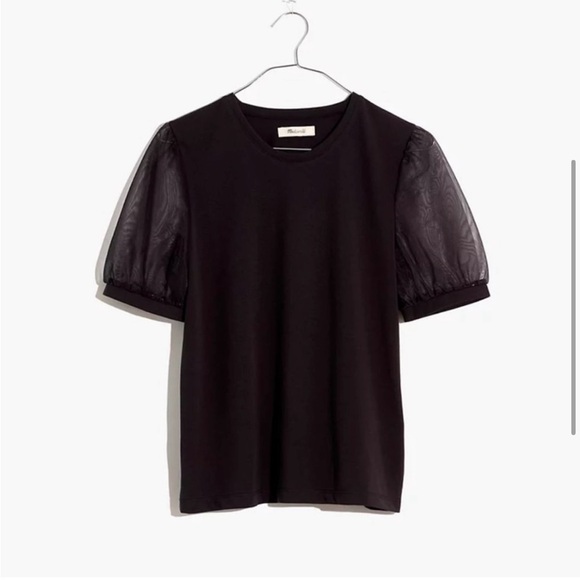 Madewell Black Sheer Puff Sleeve Blouse - Picture 5 of 8